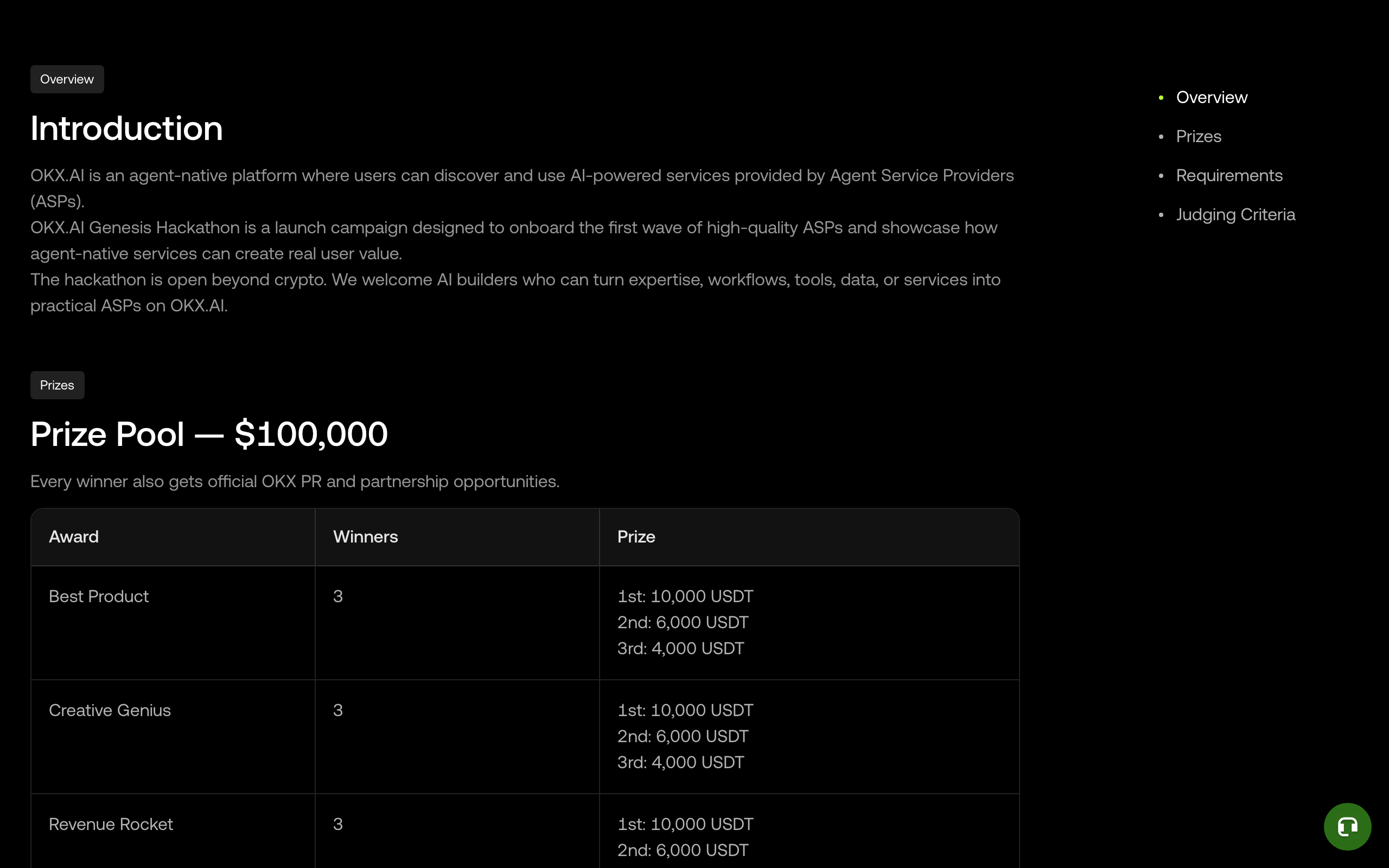The OKX.AI Genesis hackathon: a $100,000 prize pool across many award categories, submissions close July 17